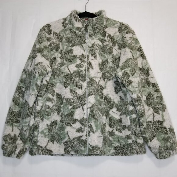 Woolrich Women's Maple Leave sherpa jacket brown green sz L full zip lined FLAW - Picture 1 of 12